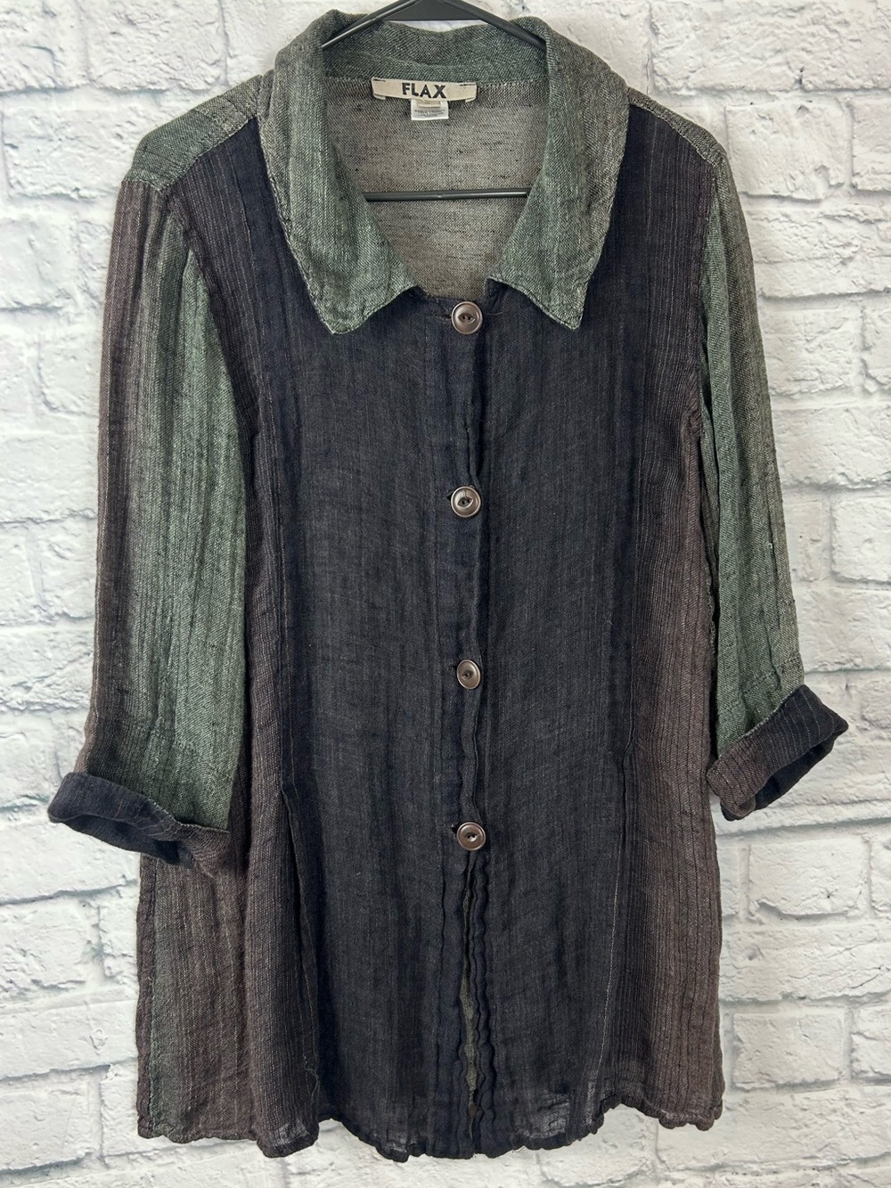 FLAX Women’s Small 100% Linen Colorblock Button Front Tunic Jacket